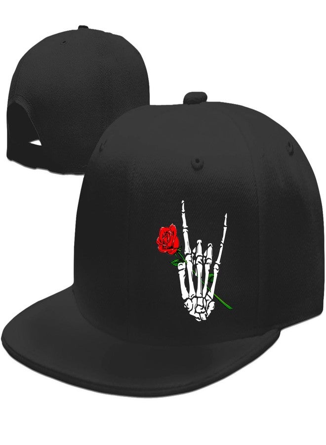 FACITE Mens Snapback Hats Flat Bill Hats for Men Skull Finger Rose hat Black Baseball hat for Mens Fitted Cool Hip Hop Trucker Cap Women Flat Brim Skateboard Accessories Gifts - Image 1